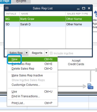 quickbooks sales reps list